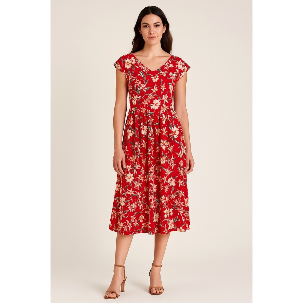 Vintage Royal Creations Hawaiian Dress S Red Orchid Floral Fit Flare Made Hawaii